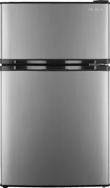 $10.00 for Insignia&trade; - 3.0 Cu. Ft. Mini Fridge with Top Freezer - Stainless steel. Offer available at BestBuy.com.