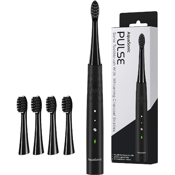 $2.00 for AquaSonic - Sonic Rechargeable Electric Toothbrush with Activated Charcoal Whitening Bristles - Midnight Black. Offer available at BestBuy.com.